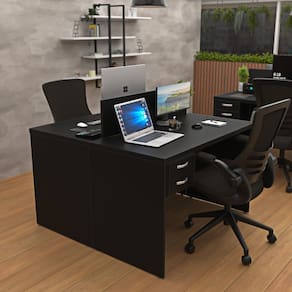Estação Trabalho Plataforma 120x60 Cm 2 Lugares com 2 Gavetas Preto