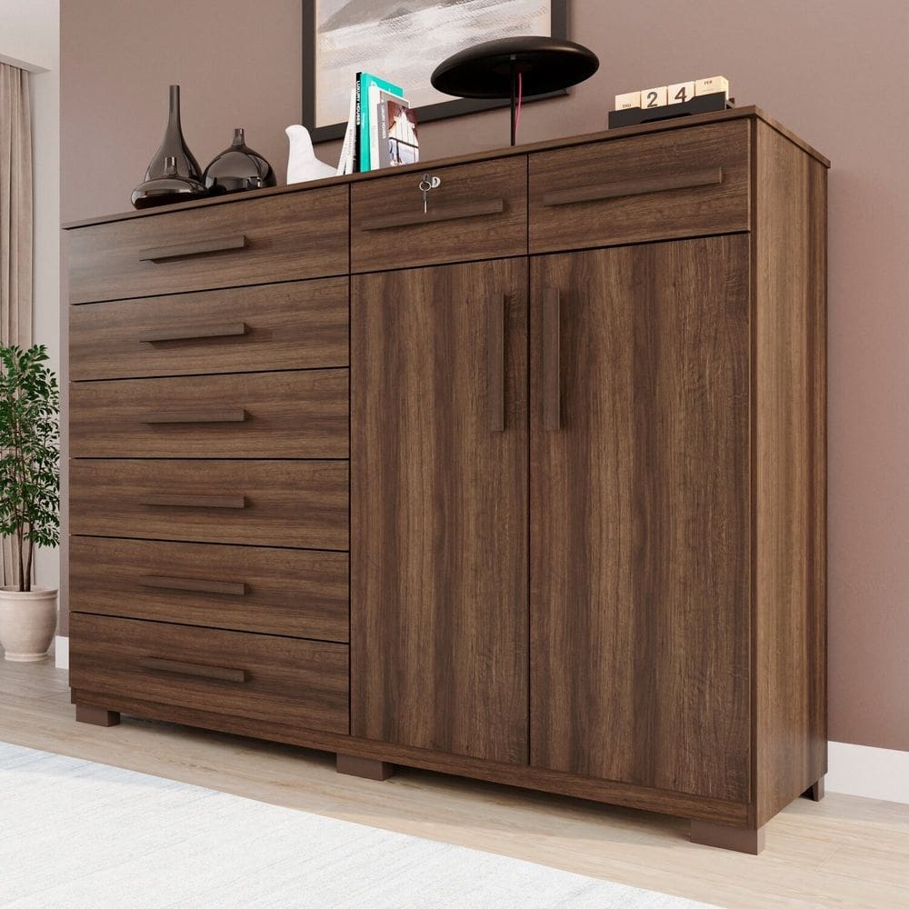 Cômoda para Quarto 2 Portas 8 Gavetas Esmeralda Expresso Móveis Imbuia