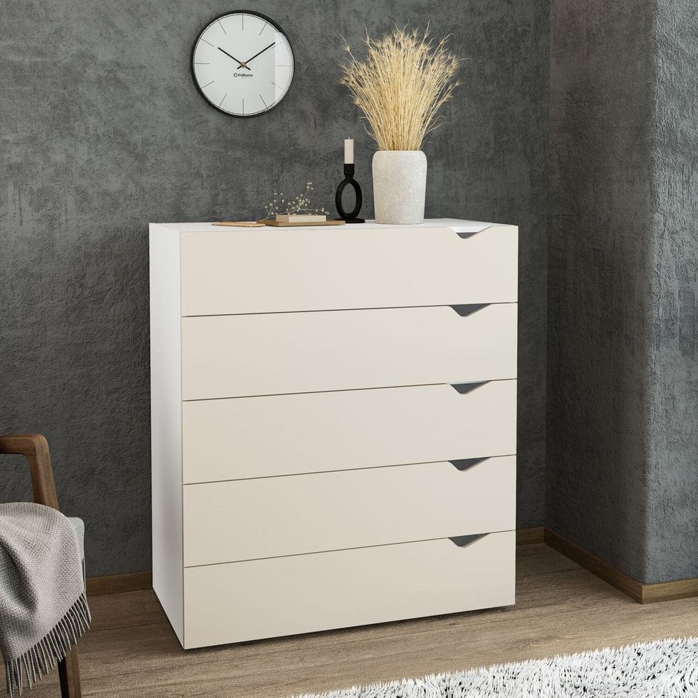 Cômoda 5 Gavetas 104,2cm X 90cm Porto Branco/Creme