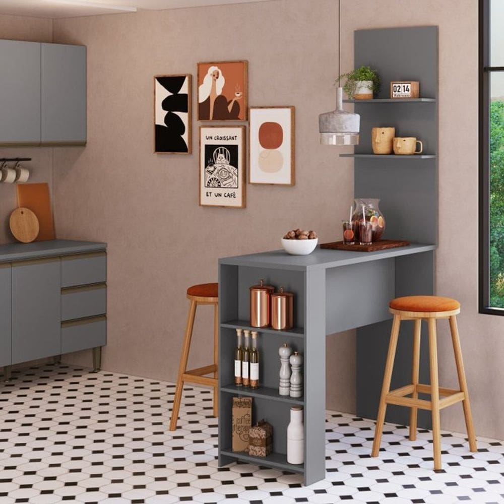 Bancada para Cozinha com 3 Prateleiras Luna Cinza