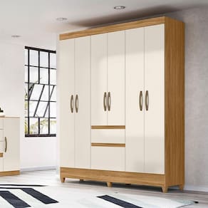 Guarda Roupa Casal Ambiente New Cuba 6 Portas Freijó Off White - Moval