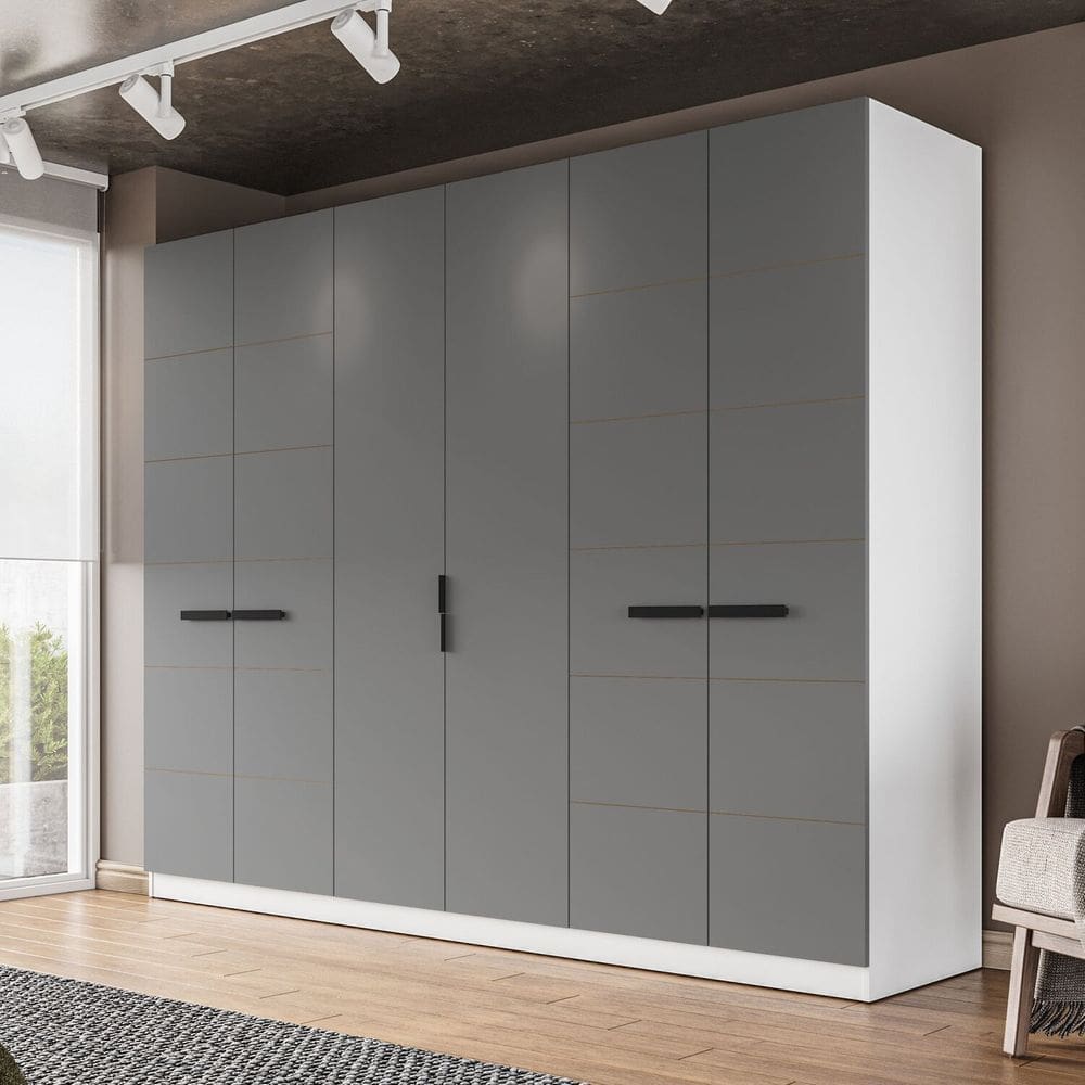 Guarda Roupa 6 Portas 4 Gavetas Lisboa Branco/Cinza