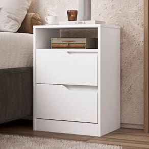 Mesa de Cabeceira 2 Gavetas sem Pés Doble Branco / Freijó