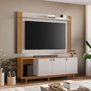 Rack com Painel para Tv até 65 Polegadas com Ripado Off White TX/Freijó Trend