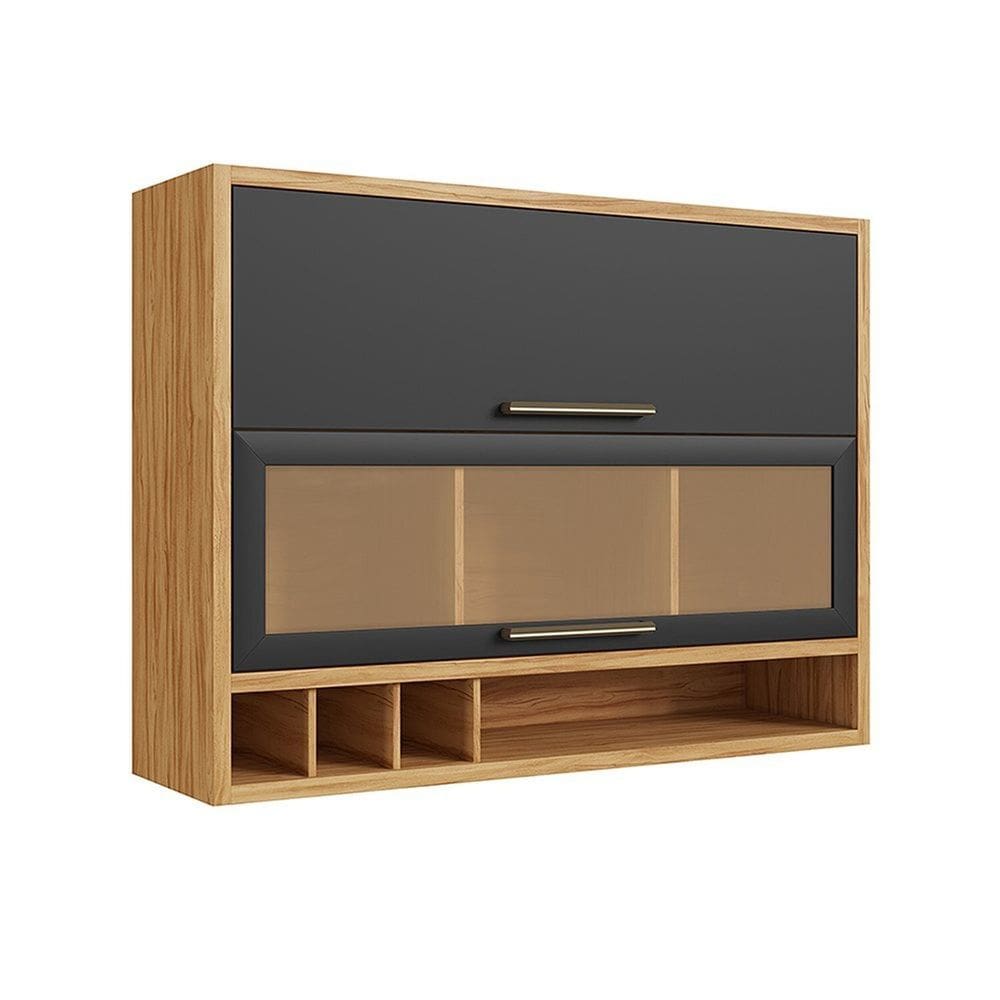 Armário Aéreo de Cozinha 2 Portas Vidro Reflecta Vicenza Espresso Móveis Amêndoa/Cinza