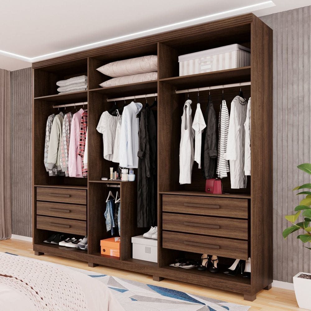 Guarda-roupa Closet 6 Gavetas com Pés Florianópolis Espresso Móveis Imbuia