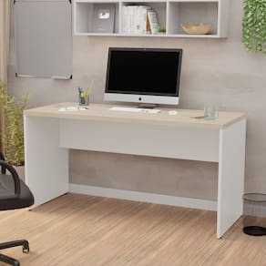 Mesa de Escritório Escrivaninha 160x60cm Tampo 3cm Carvalho / Branco