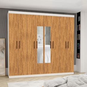 Guarda-roupa Stanley 8 Portas 4 gavetas com Espelho Branco-Cinamomo
