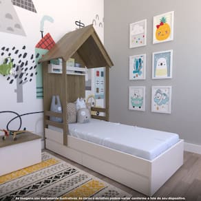 Cama Infantil Lara com Gavetas 157cm X 153cm Branco/Carvalho Mel