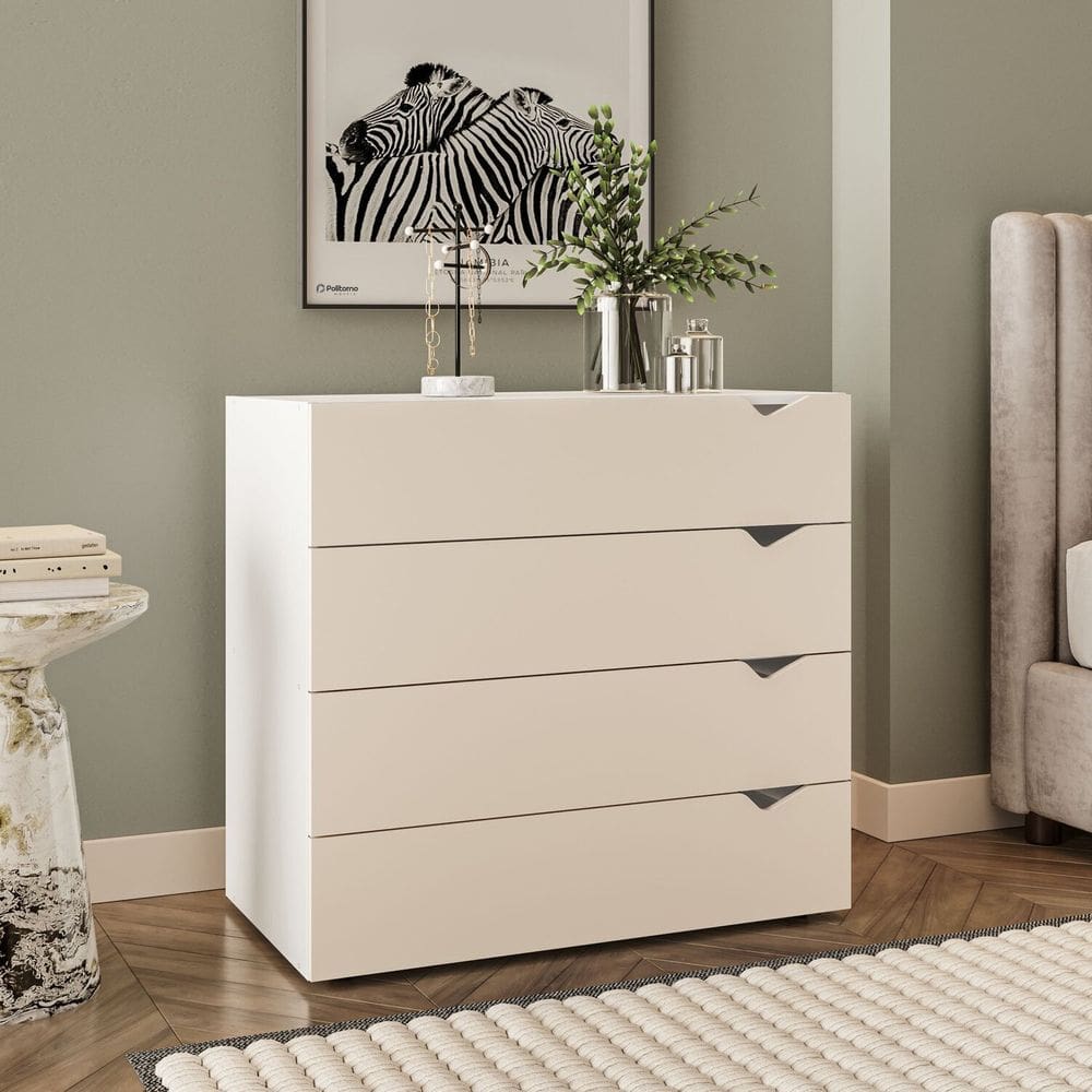 Cômoda 4 Gavetas 83,8 Cm X 90cm Porto Branco/Creme