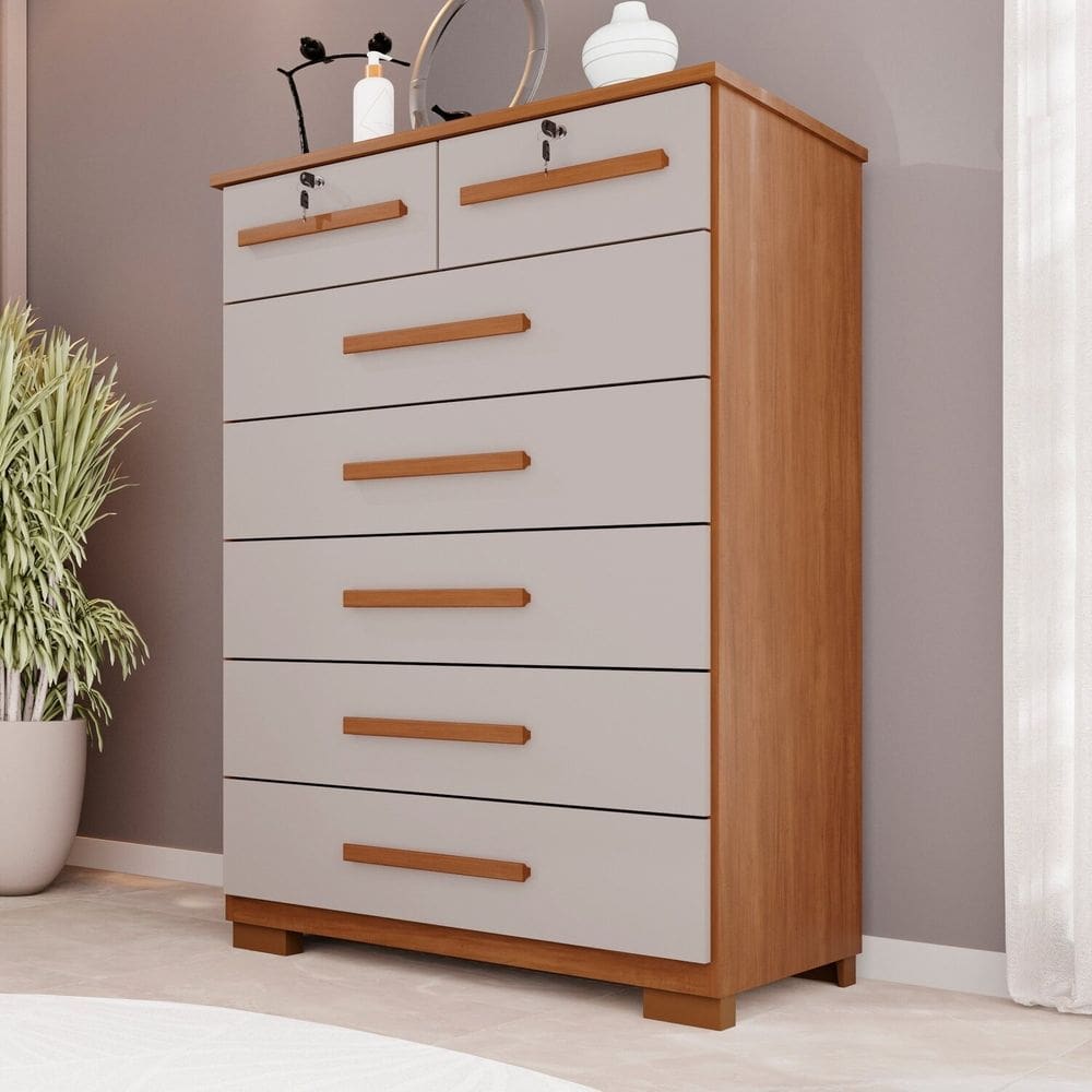 Cômoda para Quarto 7 Gavetas Topázio Expresso Móveis Cinamomo / Off White