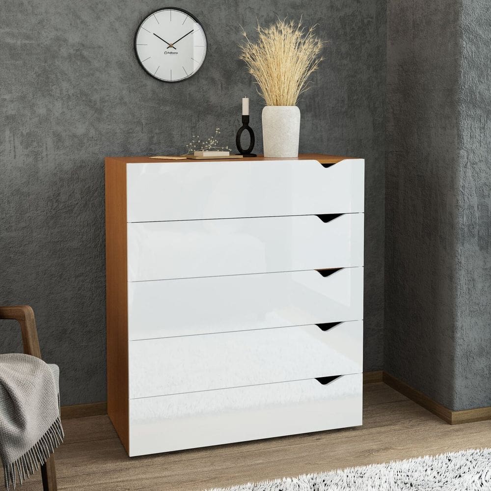 Cômoda 5 Gavetas 104,2cm X 90cm Porto Freijó/Branco