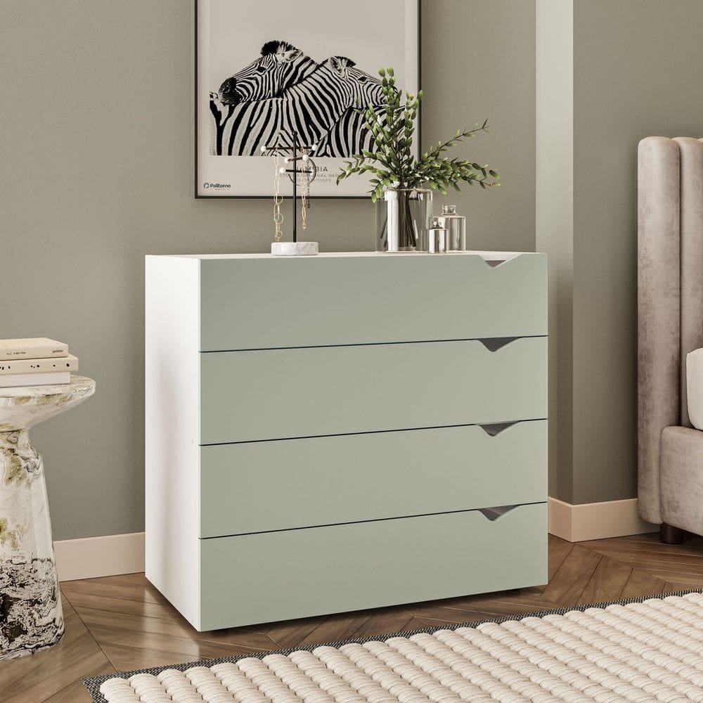 Cômoda 4 Gavetas 83,8cm X 90cm Porto Branco/Verde