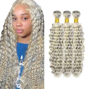 Pacotes de cabelo HuxoWax Silver Highlight Deep Wave 30-40cm
