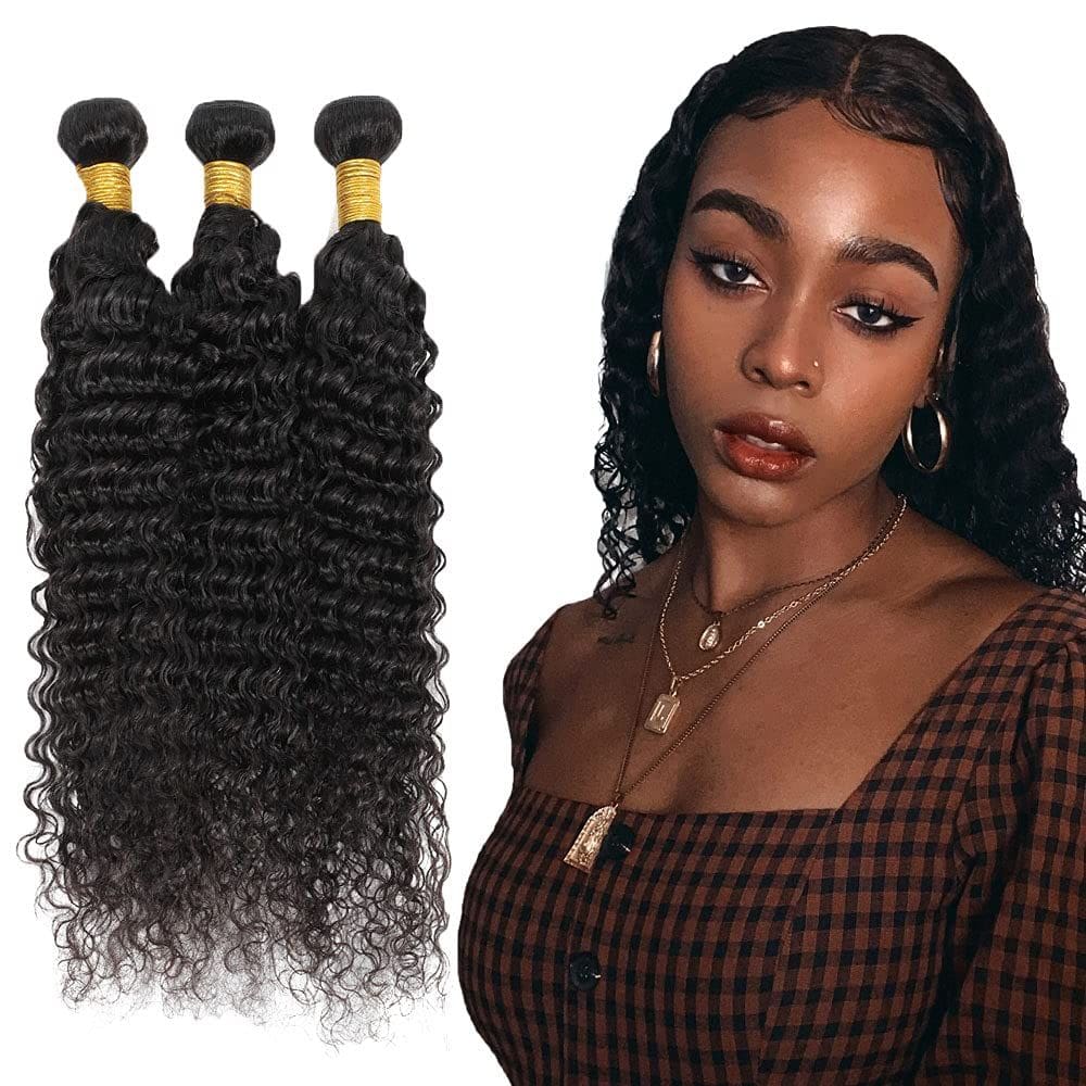 Pacotes de cabelo Poirewa Deep Wave 60 65 70cm #1B Preto natural