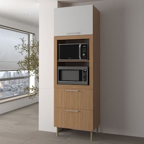 Torre Quente 80cm para Forno e Micro-ondas com 1 Porta Basculante e 2 Gavetas Freijó/Branco