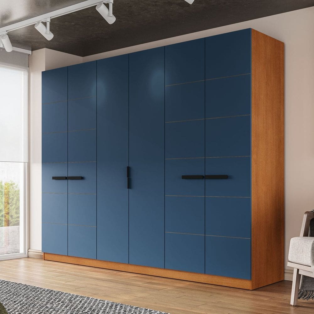 Guarda Roupa 6 Portas 4 Gavetas Lisboa Freijó/Azul