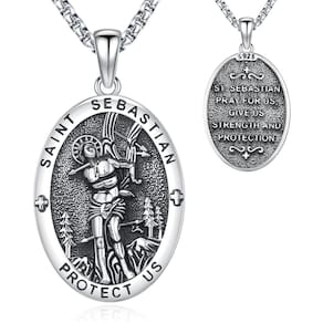 Colar LOOVE: Medalha de São Sebastião em prata esterlina