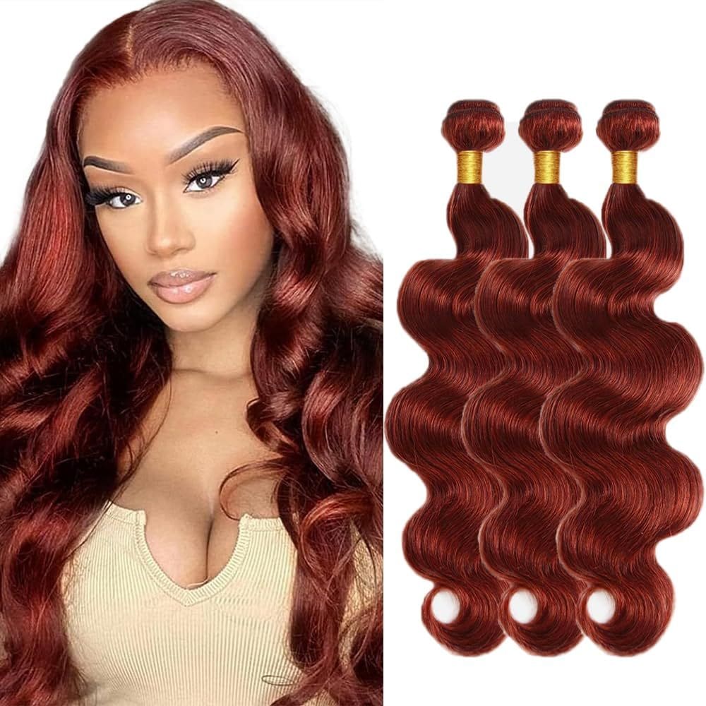 #33 Brazilian Virgin Body Wave Hair, vermelho cobre, 3 pacotes de 50-60 cm