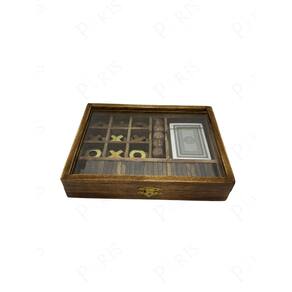 Peça Decorativa Jogo da Velha e Cartas com Estojo de Madeira e Metal 15566-PL