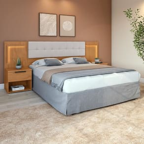 Cabeceira Box 1,60 Easy Glow Tecido Corano Bege Com Led Amendoa Clean