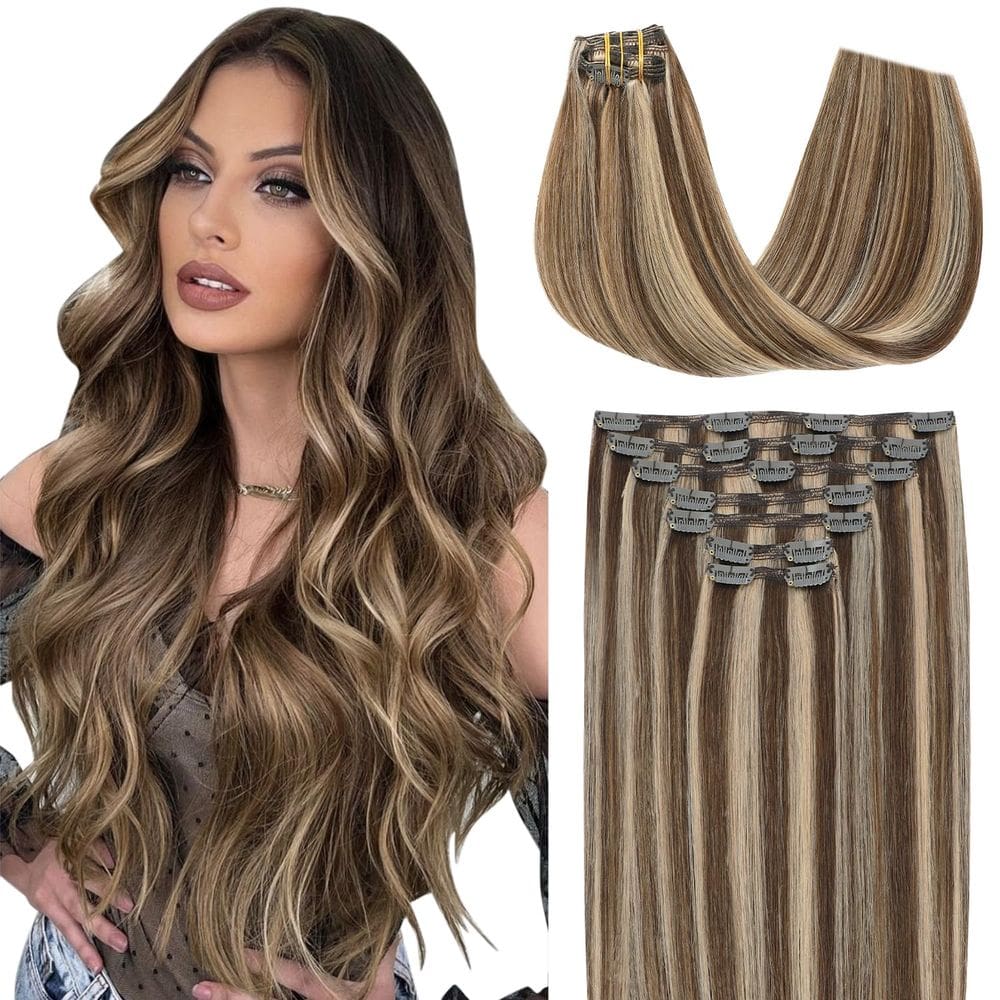 Extensões de cabelo SAFIRENY 14cm Chocolate Castanho Caramelo Loiro