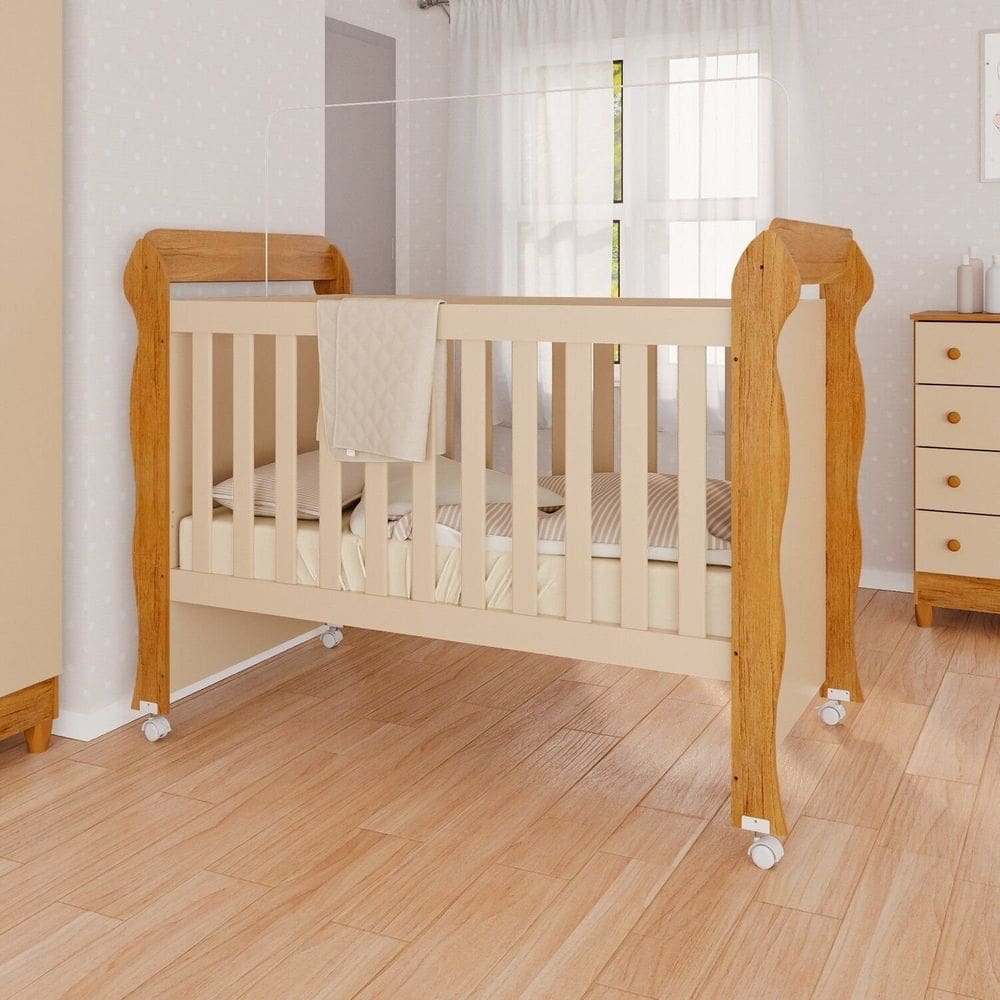 Berço Mini Cama Grade Fixa Mirelle Off White/Bétula