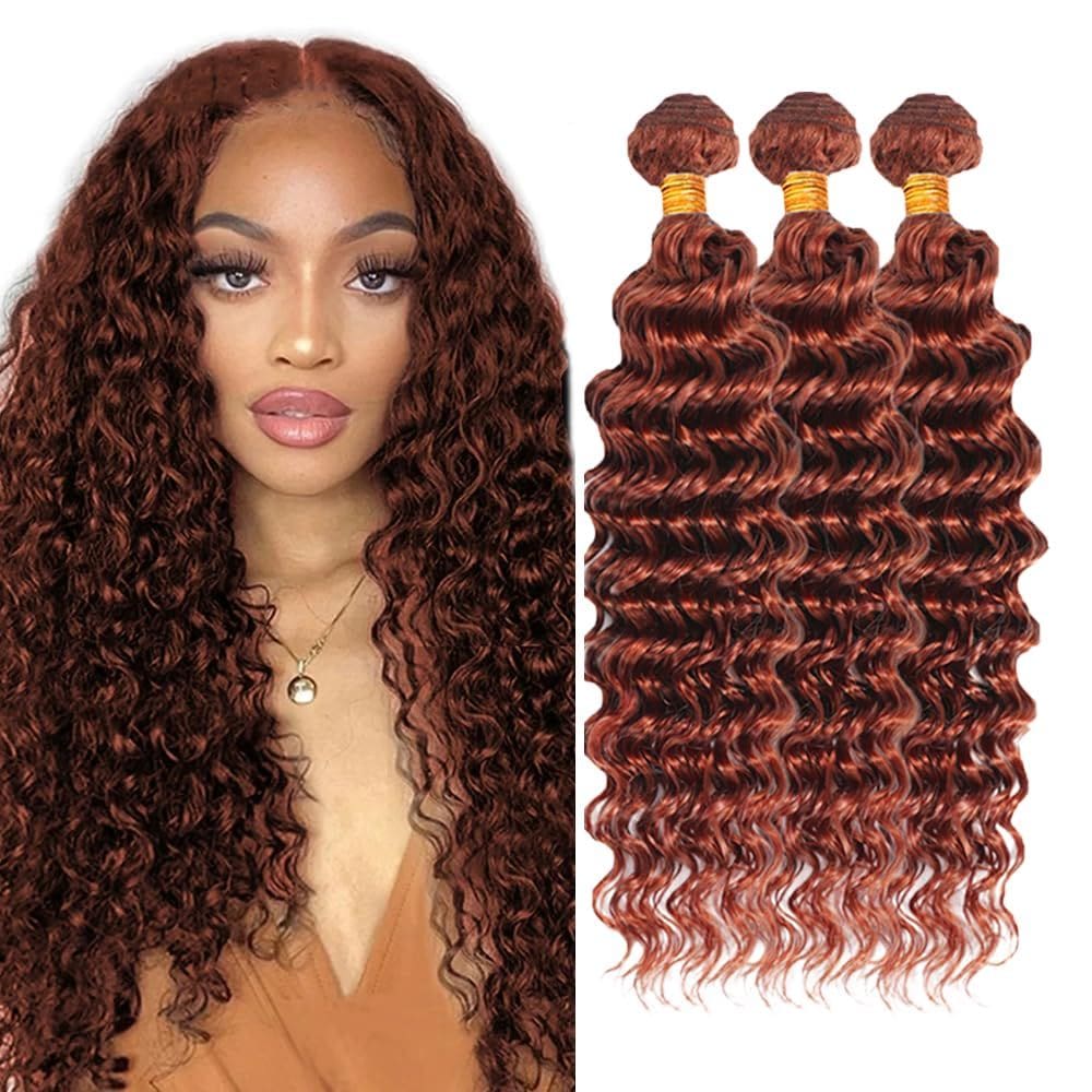 Pacotes de cabelo HuxoWax Copper Red Deep Wave 45cm Brazilian