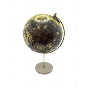 Globo Terrestre Decorativo em Metal e Mámore Preto 33cm 15577-PL
