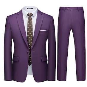 Conjunto de roupas WULFUL, casaco blazer masculino Slim Fit One Button, roxo