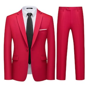 Conjunto de roupas WULFUL, blazer masculino Slim Fit One Button, vermelho