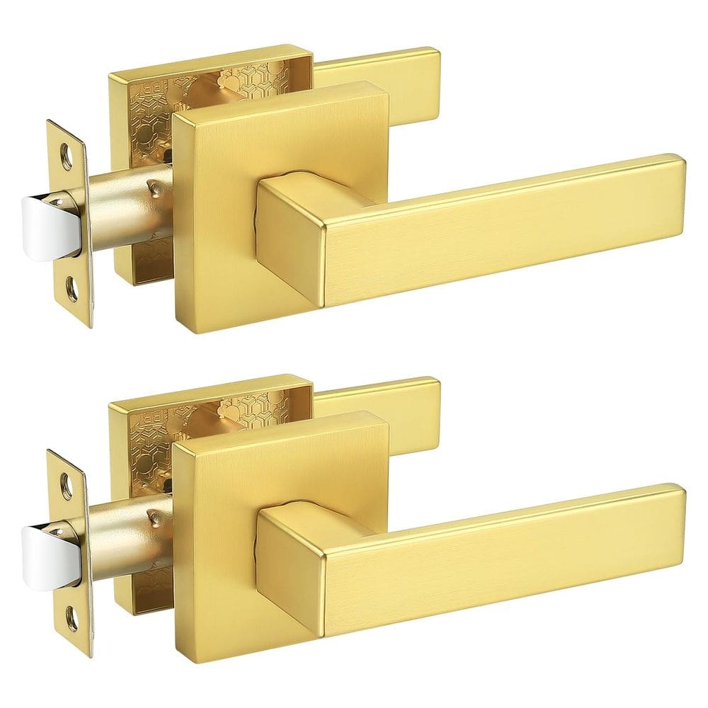 Maçanetas de porta Probrico Gold Square Keyless, pacote com 2 passagens