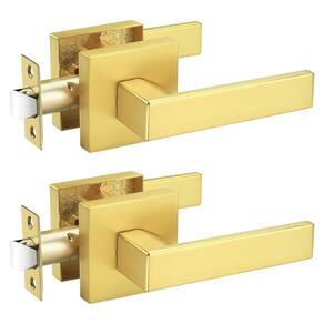 Maçanetas de porta Probrico Gold Square Keyless, pacote com 2 passagens