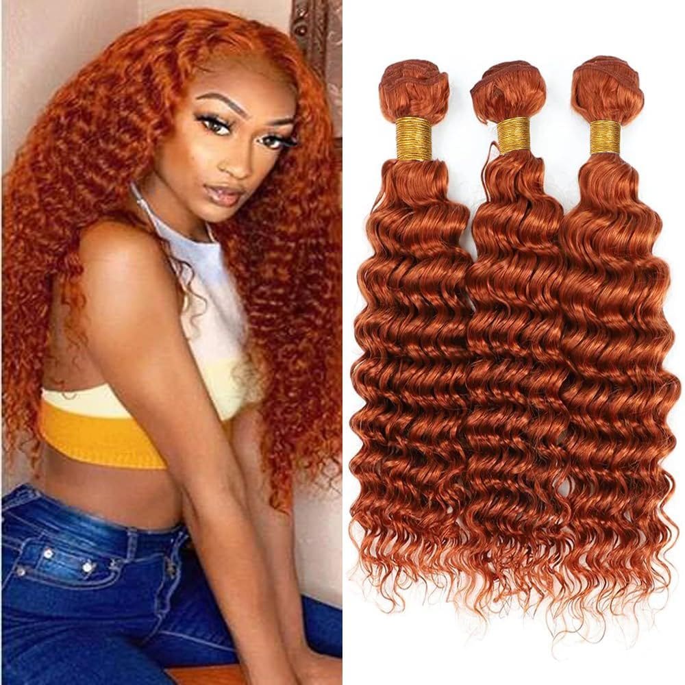 Extensões de cabelo Yuksoocosh Ginger Deep Wave 3 Bundles 350