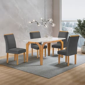 Conjunto Mesa Melina 120cmx90cm com 4 Cadeiras Luisa Tampo Smart Plus com Vidro Cinamomo/Off White/Cinza