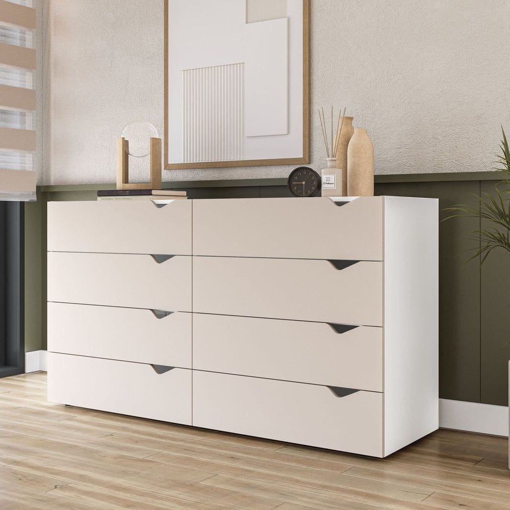 Cômoda 8 Gavetas 83,5x150,1x46 Cm Porto Branco/Creme