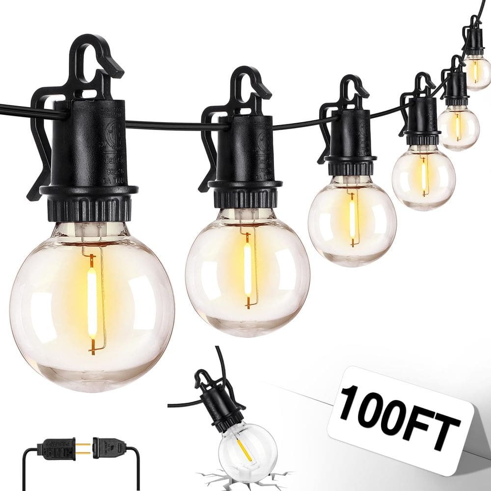 Luzes de corda externas ZJOJO G40 Globe de 100 pés com 50 lâmpadas LED