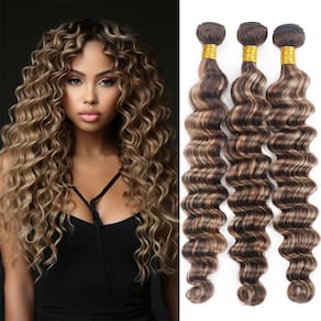 Pacotes de cabelo QEUOPE Highlight Brown Loose Deep Wave P4/613