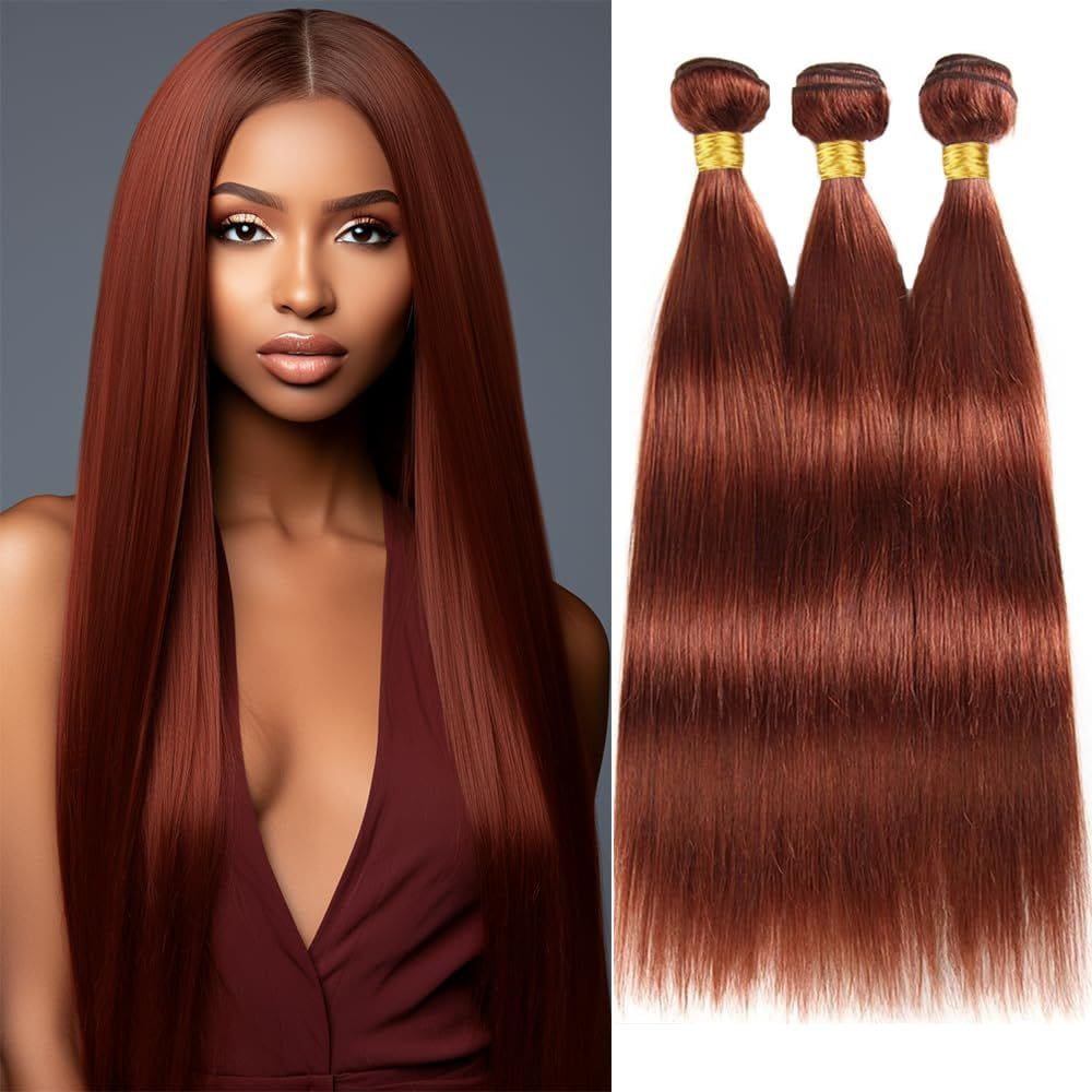 Extensões de cabelo QEUOPE Color 33 Cobre Vermelho Castanho 45 cm 3 pacotes