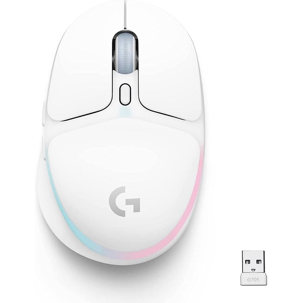 Mouse Gamer Sem fio Logitech G705 Aurora Lightspeed RGB Bluetooth USB Branco - 910-006366