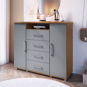 Comoda Sapateira 2 Portas 4 Gavetas 1 Nicho Gold Freijo/ Cinza