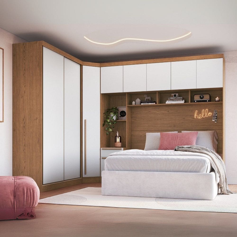 Guarda-roupa Modulado Casal 9 Portas 3 Gavetas Cedro/Branco Line