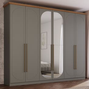 Guarda Roupa Casal Nova York Prime 6 Portas com Amortecimento 6 Gavetas com Usinagem Espresso Móveis Cinza/Marrom
