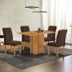Conjunto Mesa Lorena 120cmx80cm com 4 Cadeiras Celeste Tampo Londres sem Vidro Cinamomo/Marrom