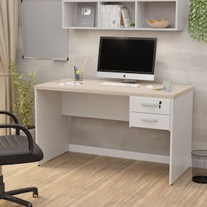 Mesa de Escritório 120x60cm com Gaveta Tampo 30mm Carvalho / Branco