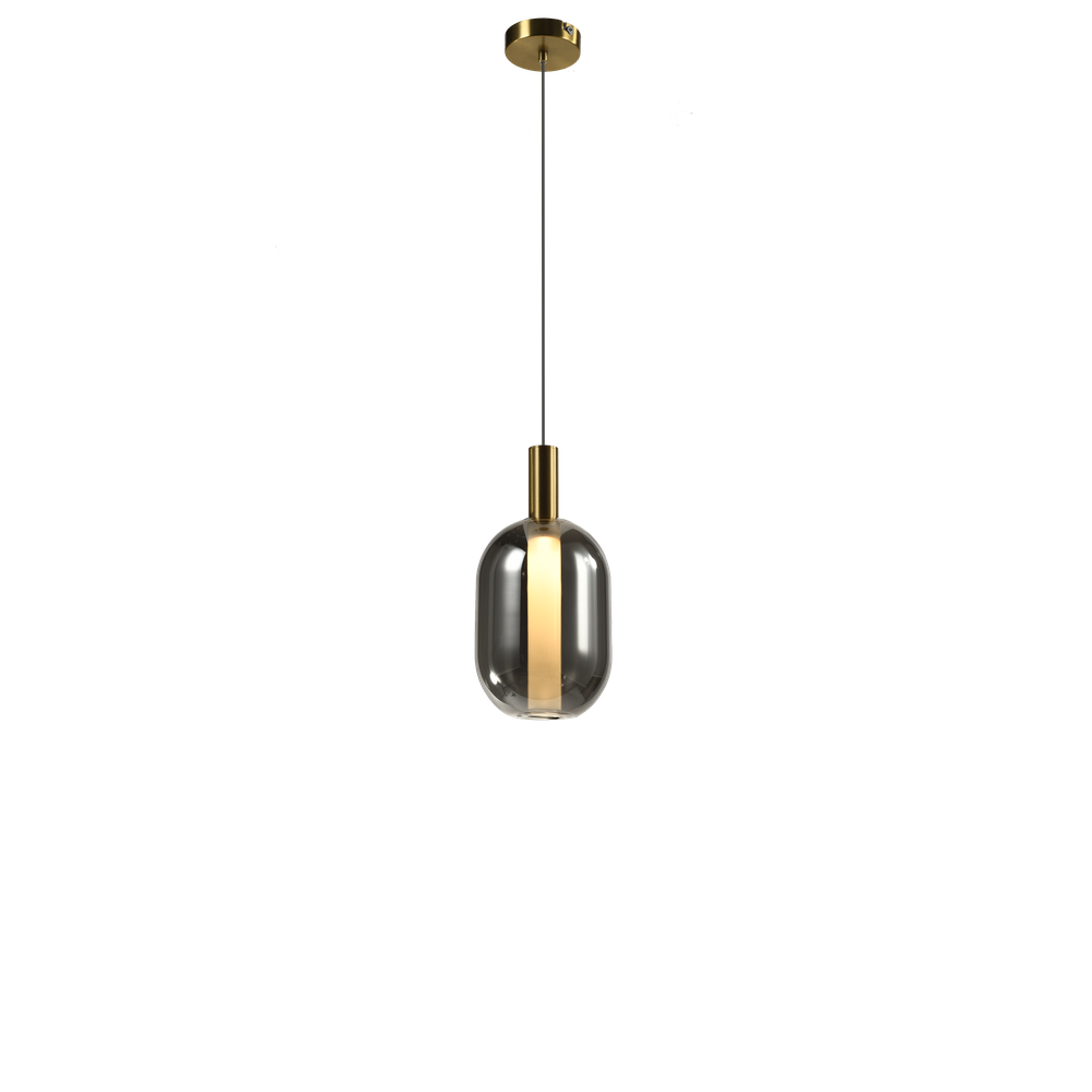 PENDENTE SPIA MODERNO EM LED DOURADO E VIDRO FUMÊ Ø13x26CM