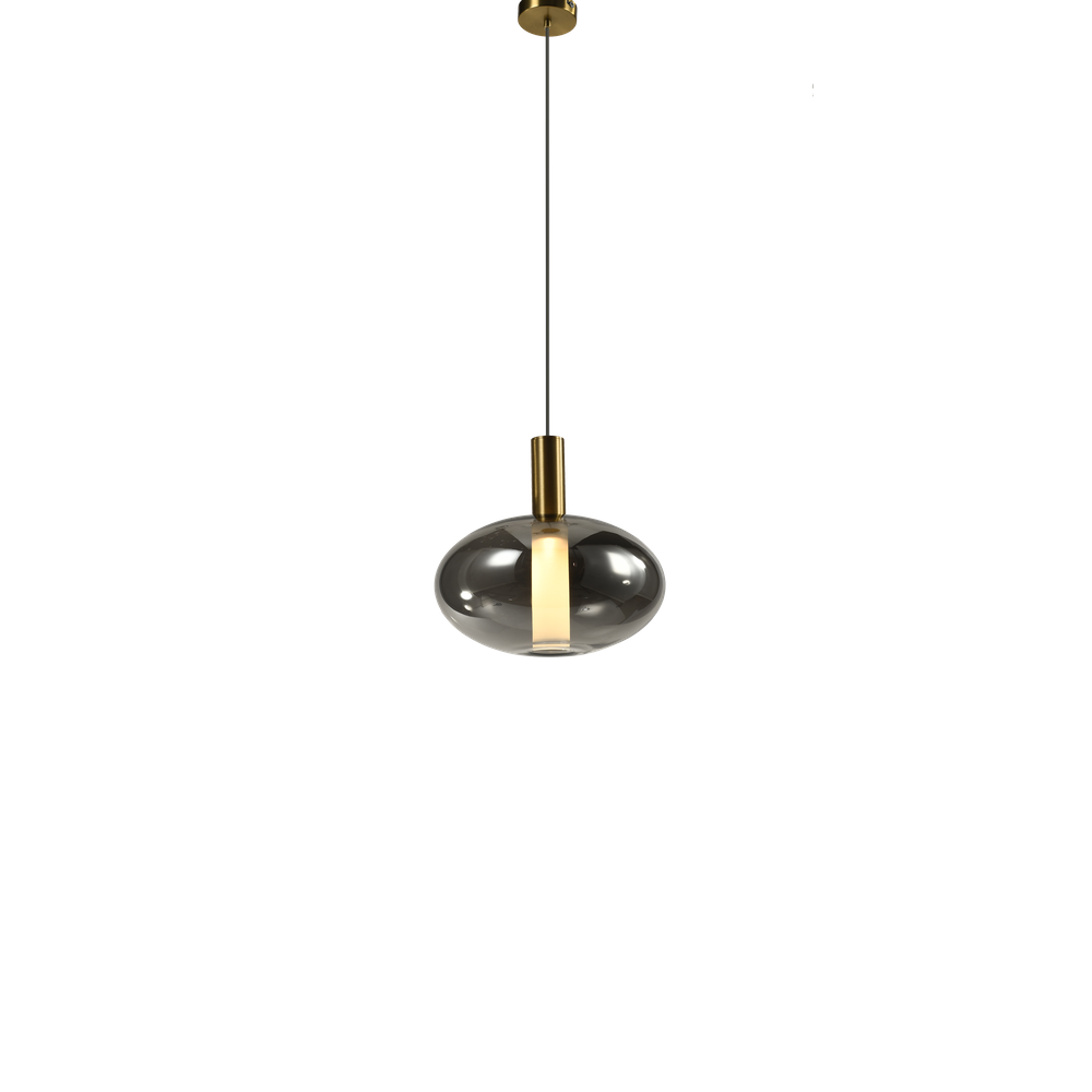PENDENTE SPIA MODERNO EM LED DOURADO E VIDRO FUMÊ Ø20x19CM