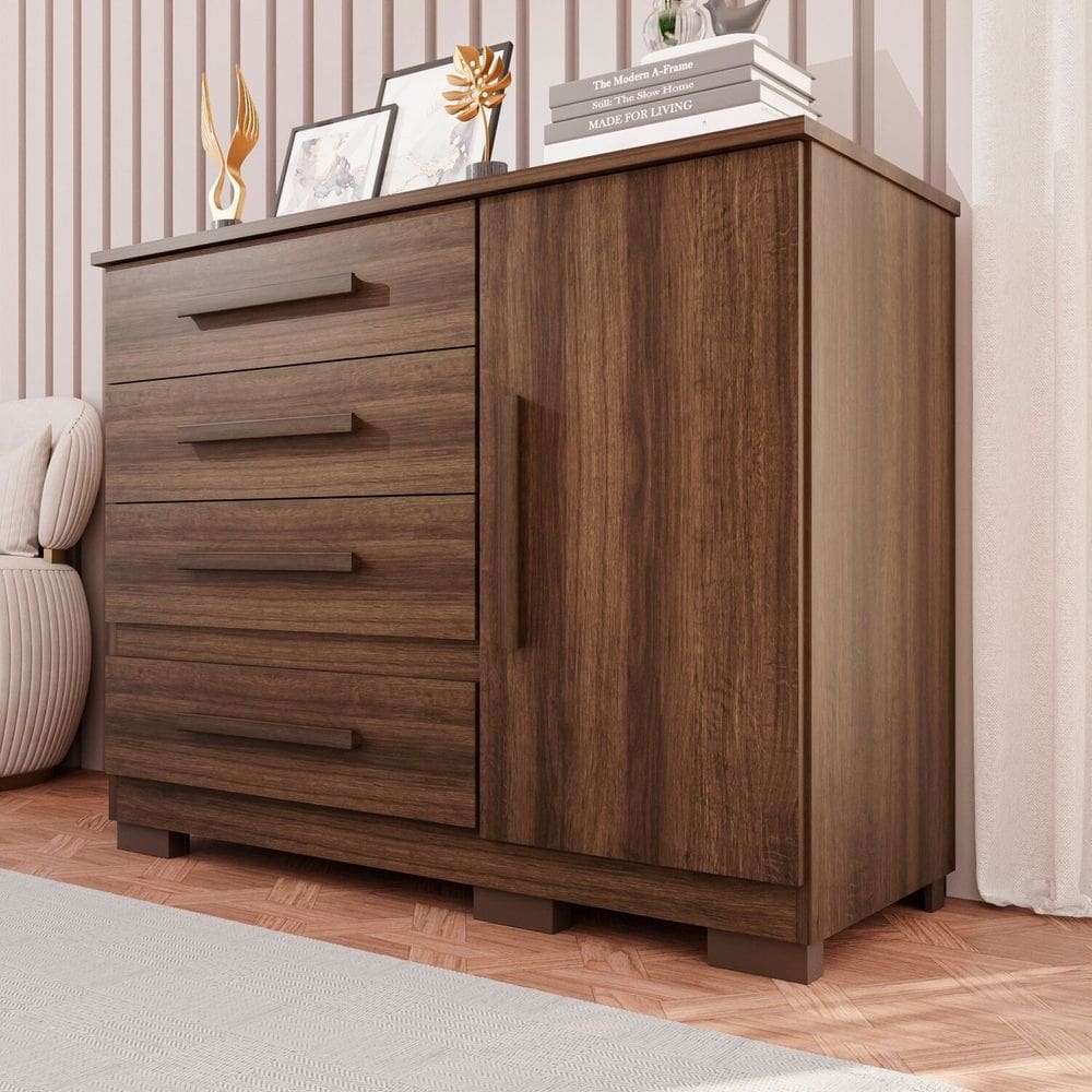 Cômoda para Quarto 1 Portas 4 Gavetas Pérola Expresso Móveis Imbuia