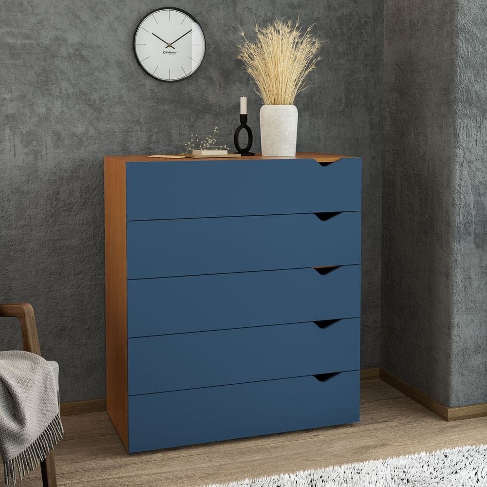 Cômoda 5 Gavetas 104,2 X 90cm Porto Freijó/Azul