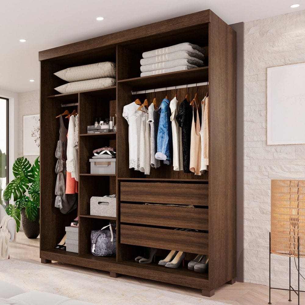 Guarda-roupas Closet Casal 3 Gavetas com Pés Blumenau Imbuia